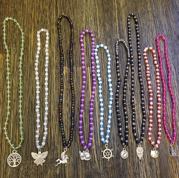 Glass Seed Bead Choker Necklace Pink Blue - Picture 2 of 5